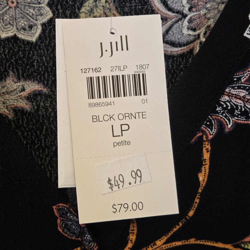 NWT J Jill Sleeveless Ladies Blouse Size L Petite Black Orange Crepe V Neck - Picture 4 of 12